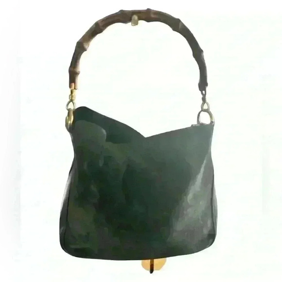 GUCCI Bamboo Hand Bag Suede Green 100% authentic peeling removed - Picture 5 of 17